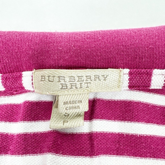 Burberry Brit Striped Polo Shirt Women's Small Red Pink White Rugby Sporty‎ - Picture 3 of 7